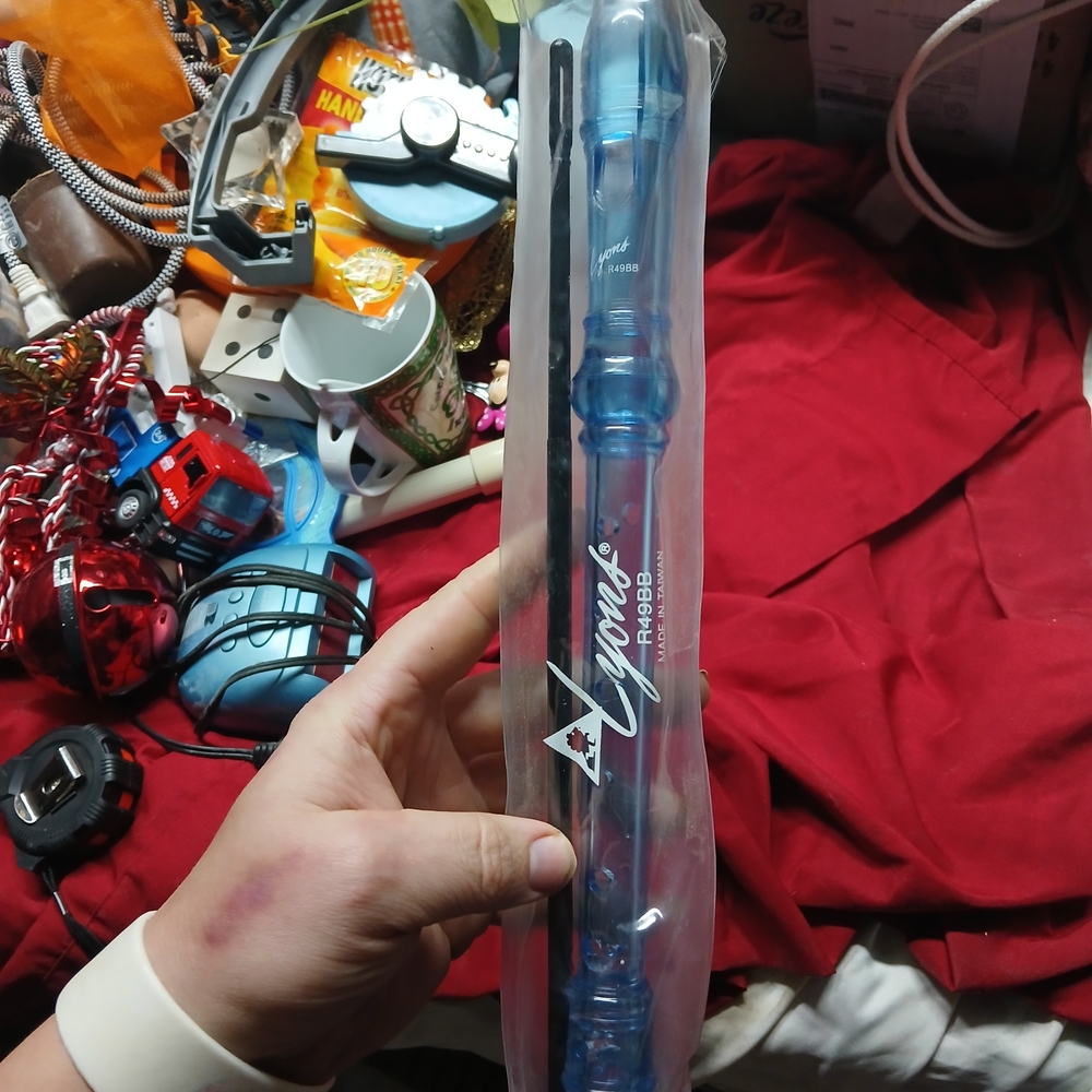 Lyons Soprano Recorder in transparent blue.